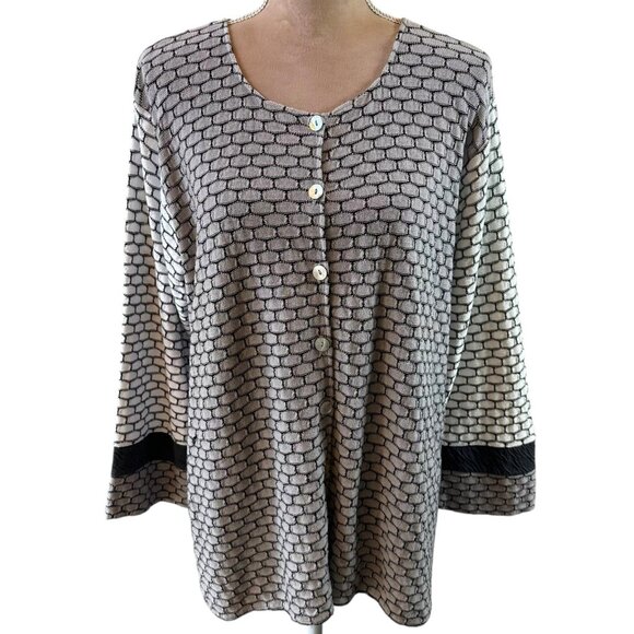 Margaret Winters Sweaters - Margaret Winters Gray & White Colorblock Cotton Knit Cardigan Sweater Size XL